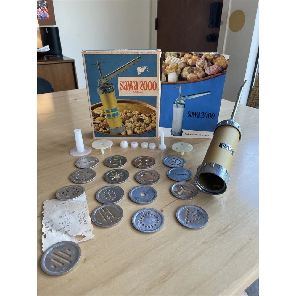 Vintage SAWA 2000 Deluxe Metal Cookie Press Decorator Gun w/Box Sweden Complete‎